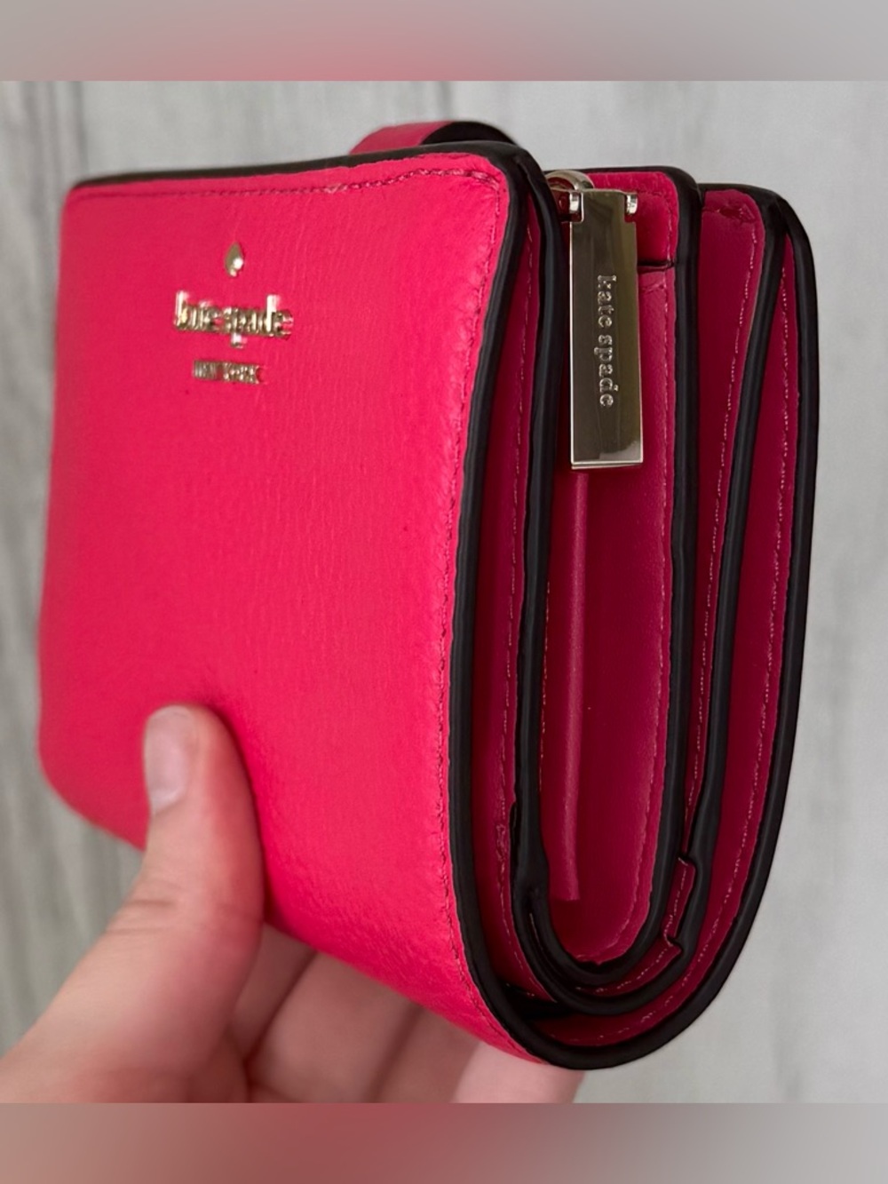 kate spade Bright Pink Pebbled Leather Compact Wallet - Picture 7 of 7